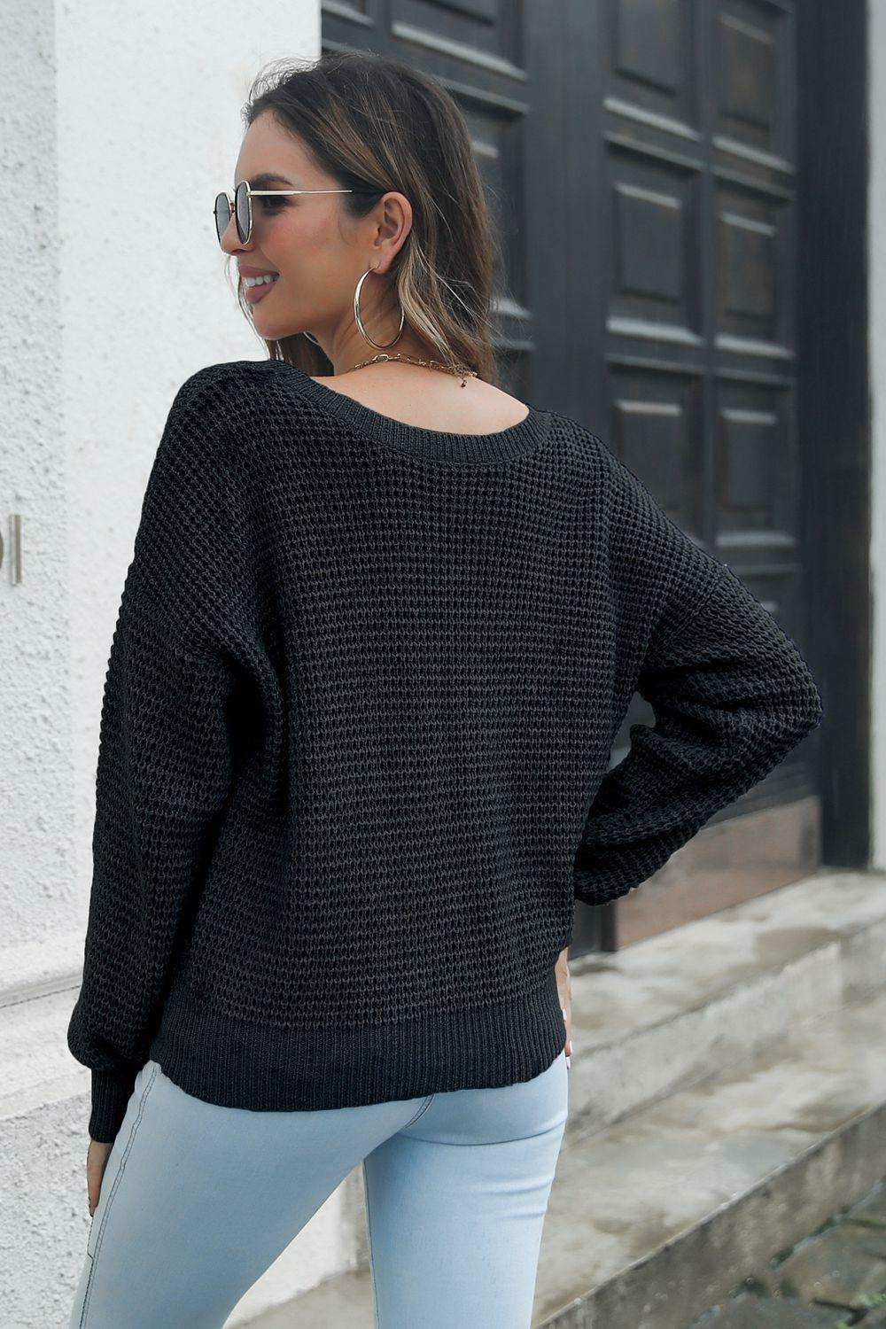 Crisscross Surplice Neck Long Sleeve Sweater - Trendsi - Flyclothing LLC