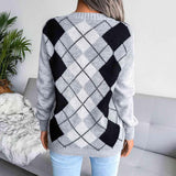 Geometric V-Neck Sweater - Trendsi