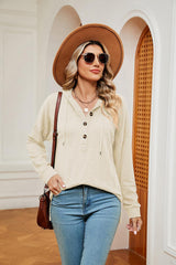 Half-Button Dropped Shoulder Hoodie - Trendsi