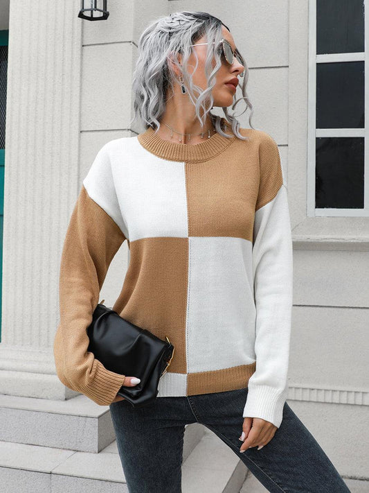 Contrast Drop Shoulder Sweater - Trendsi