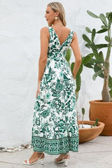 Printed V-Neck Wide Strap Dress - Trendsi
