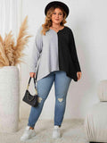 Plus Size Contrast Notched Neck T-Shirt - Trendsi
