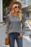 Ribbed Round Neck Long Sleeve Knit Top - Trendsi - Flyclothing LLC