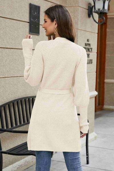 Open Front Lantern Sleeve Cardigan - Trendsi - Flyclothing LLC