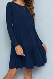 Round Neck Long Sleeved Tiered Dress - Trendsi