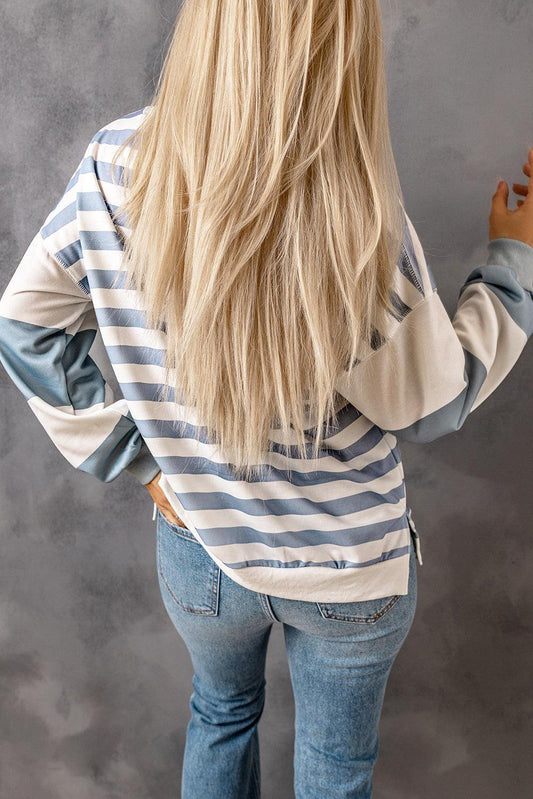 Striped Dropped Shoulder Sweatshirt - Flyclothing LLC