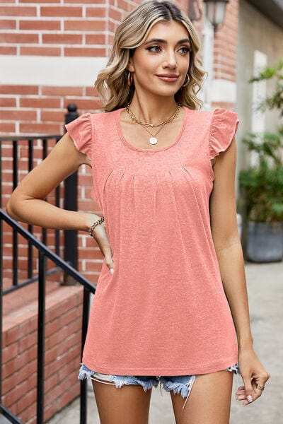 Ruffled Ruched Round Neck Tank - Trendsi - Flyclothing LLC