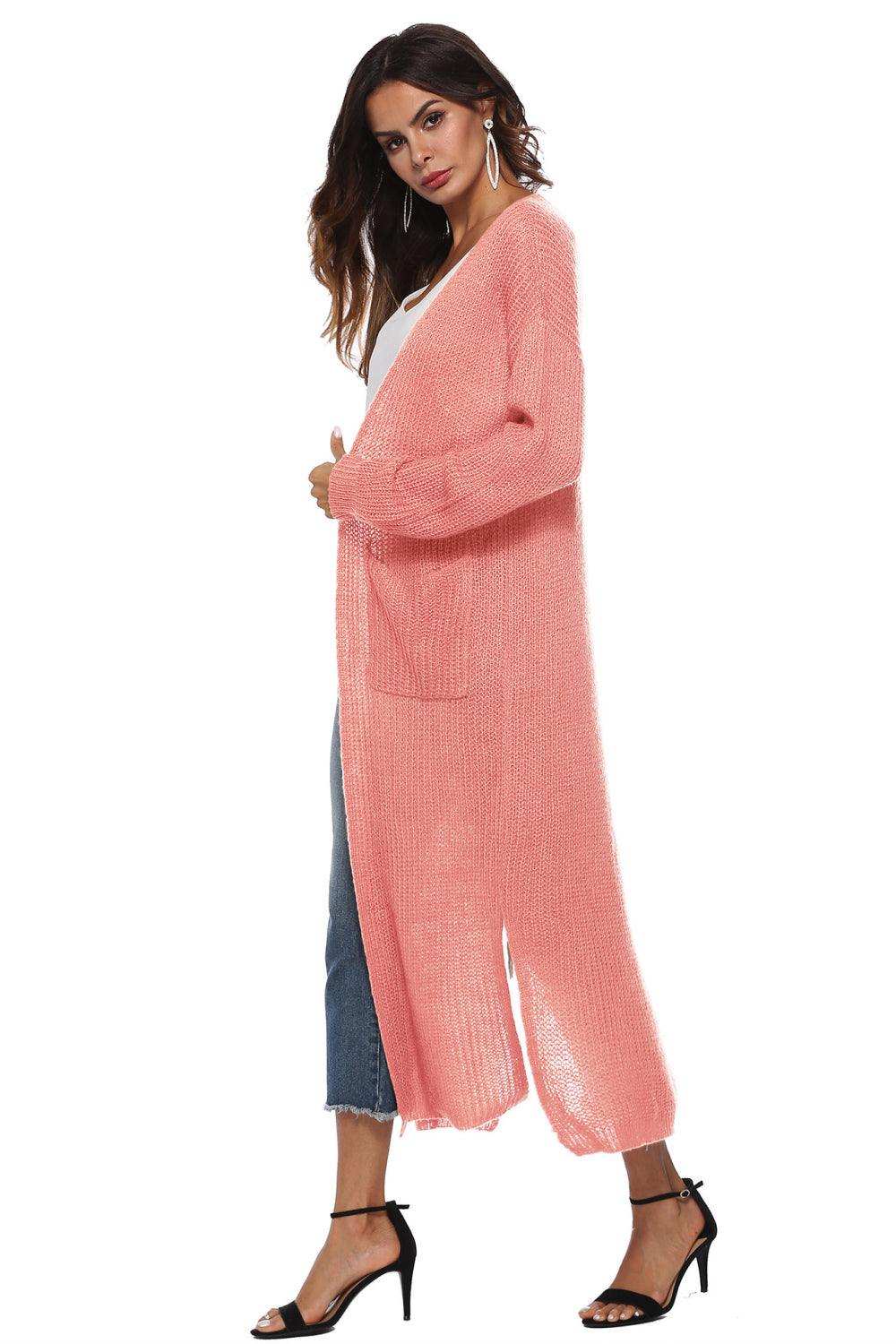 Long Sleeve Open Front Buttoned Cardigan - Trendsi - Flyclothing LLC