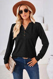 Notched Button Detail Long Sleeve T-Shirt - Trendsi - Flyclothing LLC