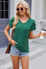 V-Neck Short Sleeve T-Shirt - Trendsi - Flyclothing LLC