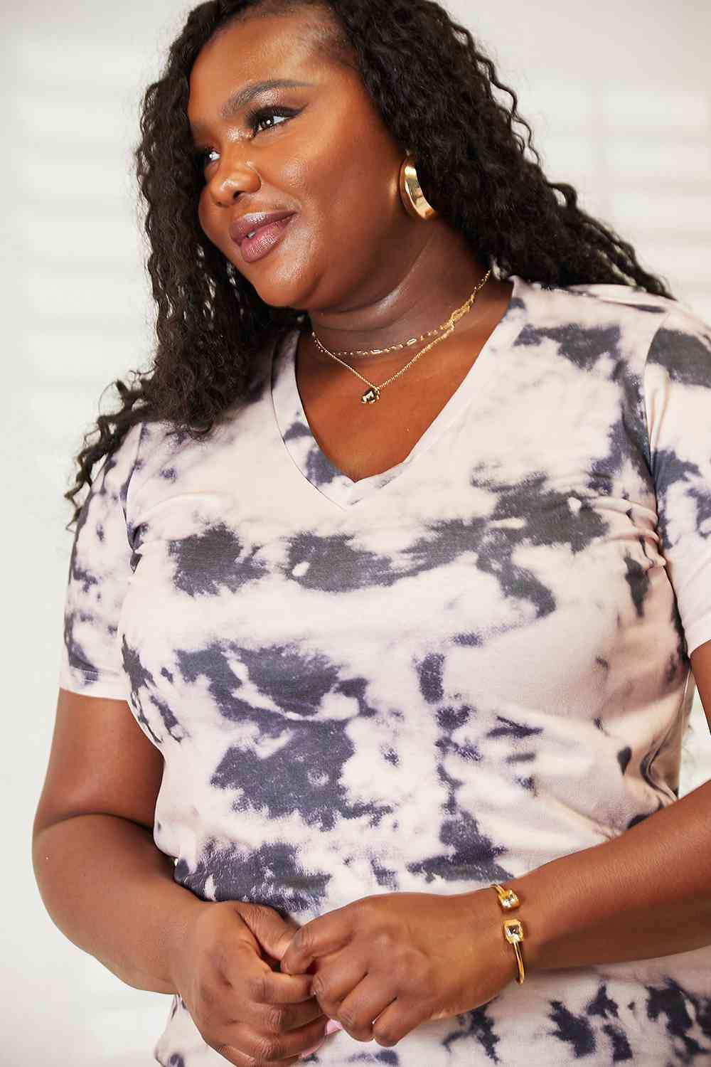 Double Take Tie-Dye V-Neck T-Shirt - Trendsi - Flyclothing LLC