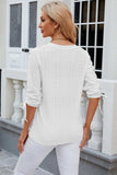 Eyelet Drawstring V-Neck Half Sleeve T-Shirt - Trendsi - Flyclothing LLC