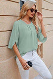 Round Neck Slit Half Sleeve Top - Trendsi - Flyclothing LLC