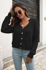 Button-Down Dropped Shoulder Ribbed Cardigan - Trendsi
