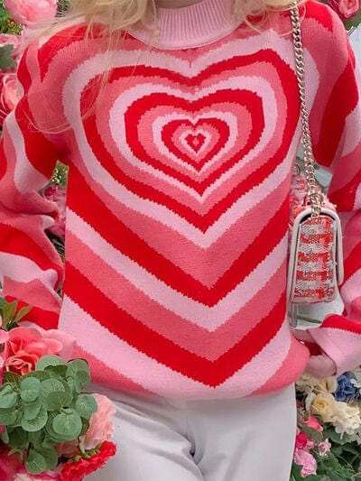 Heart Mock Neck Long Sleeve Sweater - Trendsi - Flyclothing LLC