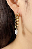 Stainless Steel Pearl Asymmetrical Earrings - Trendsi - Flyclothing LLC