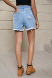 Fringe Trim Distressed Denim Shorts with Pockets - Trendsi - Flyclothing LLC