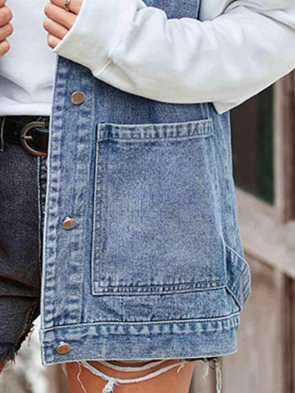 Button Up Sleeveless Denim Jacket with Pockets - Trendsi - Flyclothing LLC