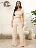 Square Neck Top and Pants Set - Trendsi - Flyclothing LLC