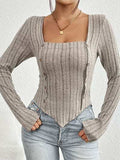 Ribbed Decorative Button Long Sleeve T-Shirt - Trendsi - Flyclothing LLC