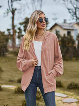 Zip Up Drawstring Long Sleeve Hooded Jacket - Trendsi - Flyclothing LLC