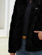 Fuzzy Checkered Zip Up Jacket - Trendsi - Flyclothing LLC