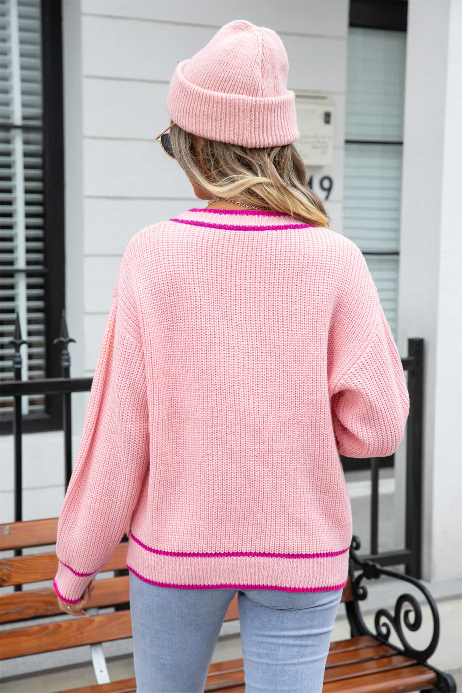 Waffle Knit V-Neck Cardigan with Pocket - Trendsi - Flyclothing LLC