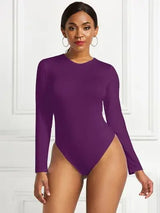 Round Neck Long Sleeve Bodysuit - Trendsi - Flyclothing LLC