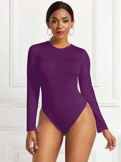 Round Neck Long Sleeve Bodysuit - Trendsi - Flyclothing LLC