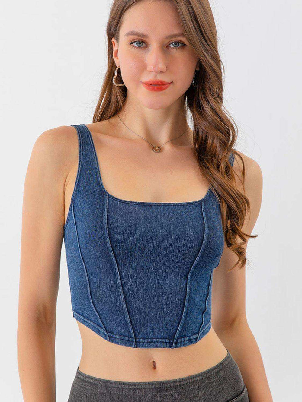 Seam Detail Cropped Denim Tank - Trendsi - Flyclothing LLC