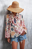 Printed Tie Neck Puff Sleeve Blouse - Trendsi