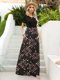 Printed Round Neck Short Sleeve Maxi Dress - Trendsi - Flyclothing LLC