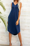 Buttoned V-Neck Curved Hem Sleeveless Dress - Trendsi