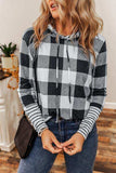 Plaid Drawstring Long Sleeve Hoodie - Trendsi - Flyclothing LLC