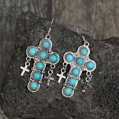 Artificial Turquoise Cross Shape Earrings - Trendsi - Flyclothing LLC
