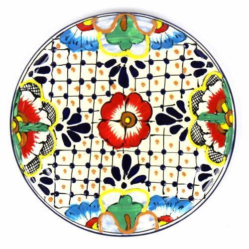 Handmade Pottery 8" Trivet or Wall Hanging, Dots & Flowers - Encantada - Flyclothing LLC