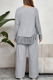 Plus Size Tassel Hem Top and Pants Set - Trendsi