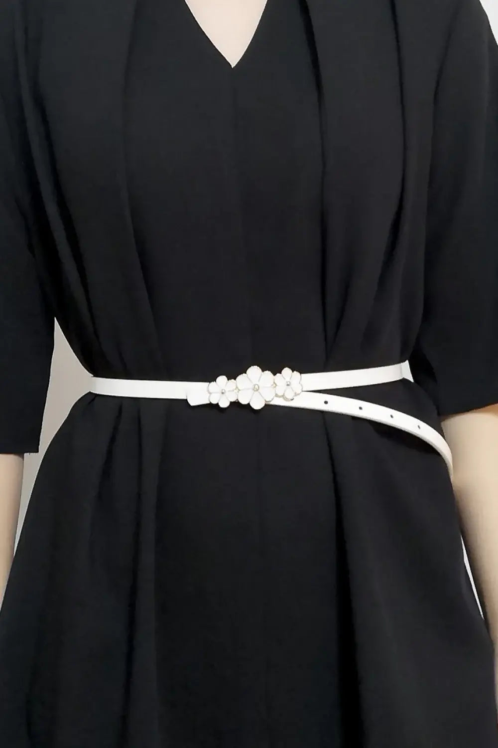 Flower Decor Skinny PU Belt - Trendsi - Flyclothing LLC