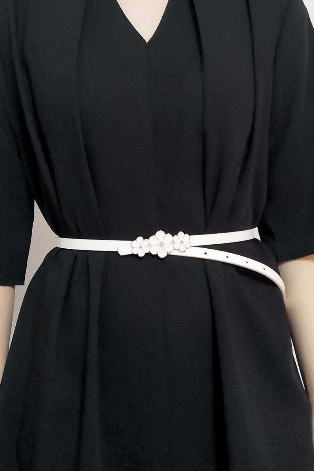 Flower Decor Skinny PU Belt - Trendsi - Flyclothing LLC