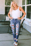 Santa Graphic Distressed Jeans with Pockets - Trendsi - Flyclothing LLC