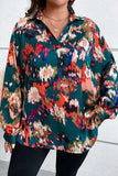 Plus Size Printed Johnny Collar Long Sleeve Blouse - Trendsi - Flyclothing LLC