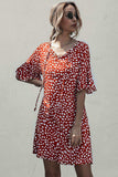 Tie Neck Flounce Sleeve Printed Mini Dress - Trendsi - Flyclothing LLC