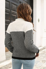 Two-Tone Mock Neck Dropped Shoulder Pullover Sweater - Trendsi - Flyclothing LLC