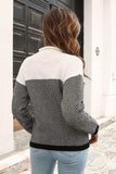 Two-Tone Mock Neck Dropped Shoulder Pullover Sweater - Flyclothing LLC