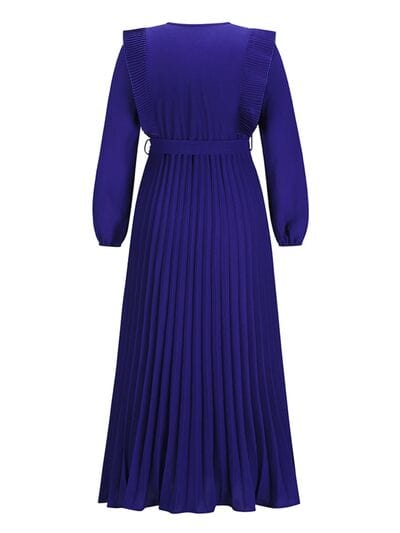 Pleated Surplice Tie Waist Maxi Dress - Trendsi