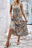 Floral V-Neck Tiered Sleeveless Dress - Trendsi
