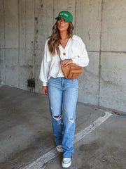 Ribbed Collared Neck Button Up Jacket - Trendsi