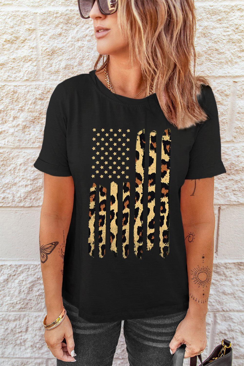 Stars and Stripes Graphic Round Neck Tee - Flyclothing LLC