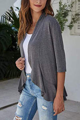Open Front Three-Quarter Sleeve Cardigan - Trendsi - Flyclothing LLC