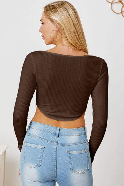 Ribbed Long Sleeve T-Shirt - Trendsi - Flyclothing LLC